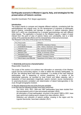 Earthquake Scenario in Western Liguria, Italy, and Strategies for the Preservation of Historic Centres