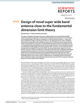 Design of Novel Super Wide Band Antenna Close to the Fundamental Dimension Limit Theory Shuvashis Dey* & Nemai Chandra Karmakar