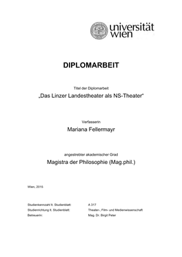 Das Linzer Landestheater Als NS-Theater“