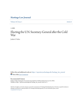 Electing the U.N. Secretary-General After the Cold War Joakim E