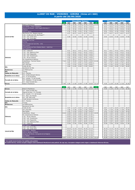 LLORET DE MAR - VIDRERES - GIRONA (Línies E4 I 660) a Partir Del 28/09/2020