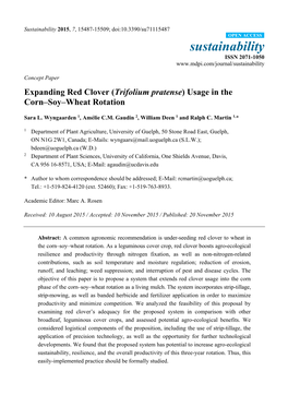 Expanding Red Clover (Trifolium Pratense) Usage in the Corn–Soy–Wheat Rotation