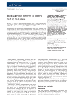 Tooth Agenesis Patterns in Bilateral Cleft Lip and Palate