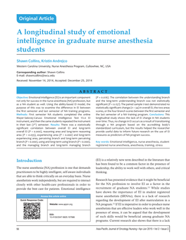 A Longitudinal Study of Emotional Intelligence in Graduate Nurse Anesthesia Students