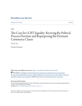 The Case for LGBT Equality: Reviving the Political Process Doctrine and Repurposing the Dormant Commerce Clause, 81 Brook