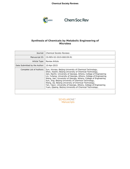 Synthesis of Chemicals by Metabolic Engineering of Microbes