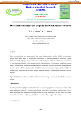 Discrimination Between Logistic and Gumbel Distribution