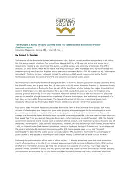 Ten Dollars a Song: Woody Guthrie Sells His Talent to the Bonneville Power Administration Columbia Magazine, Spring 2001: Vol