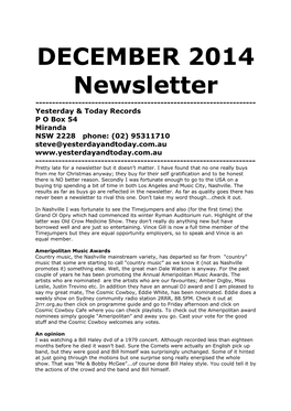 December 2014 Newsletter