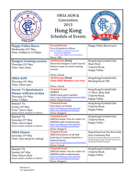Hong Kong Schedule of Events
