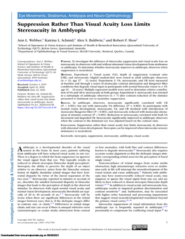 Suppression Rather Than Visual Acuity Loss Limits Stereoacuity in Amblyopia