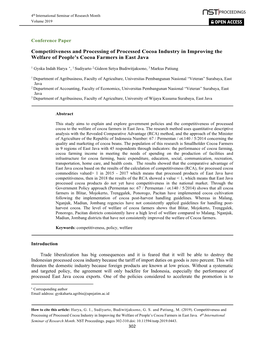 Competitiveness and Processing of Processed Cocoa Industry in Improving the Welfare of People’S Cocoa Farmers in East Java