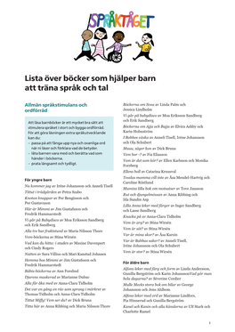 Lista Över Böcker Som Hjälper Barn Att Träna Språk Och Tal