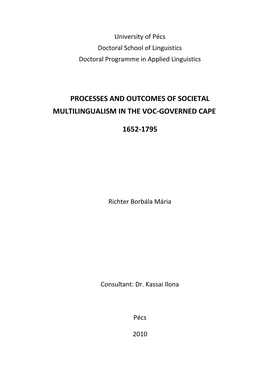 Processes and Outcomes of Societal Multilingualism in the Voc-Governed Cape