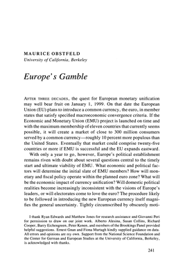 Europe's Gamble (Brookings Papers on Economic Activity, 1997, No. 2)