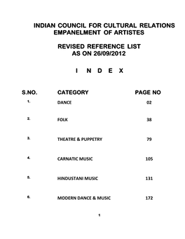 Indian Council for Cultural Relations Empanelment of Artistes