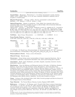 Geikielite Mgtio3 C 2001-2005 Mineral Data Publishing, Version 1 Crystal Data: Hexagonal