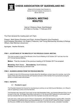 Council Meeting Minutes Chess Association Of