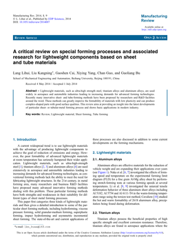 A Critical Review on Special Forming Processes and Associated Research for Lightweight Components Based on Sheet and Tube Materials