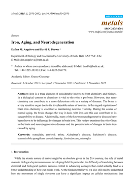 Iron, Aging, and Neurodegeneration