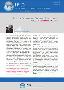 Pakistan's Internal Security Challenges: Will the Military Cope?