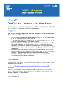 COVID-19 Vaccination Update: West Sussex