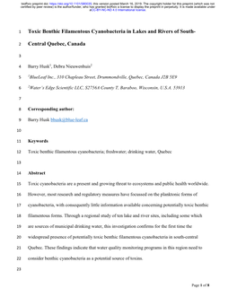 Toxic Benthic Filamentous Cyanobacteria in Lakes and Rivers of South