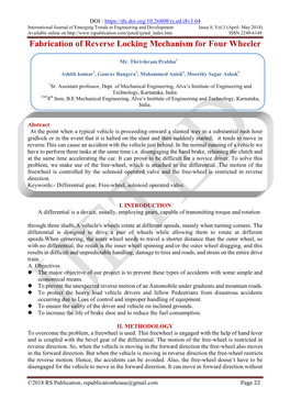 Fabrication of Reverse Locking Mechanism for Four Wheeler