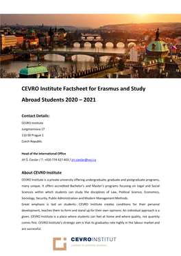 CEVRO Institute Factsheet for Erasmus and Study Abroad Students 2020 – 2021