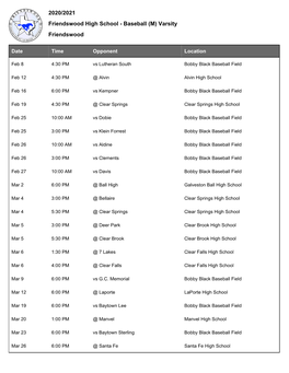 (M) Varsity Friendswood 2020/2021