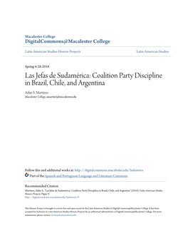 Las Jefas De Sudamã©Rica: Coalition Party Discipline in Brazil, Chile, And