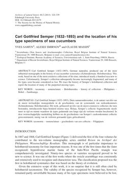 Carl Gottfried Semper (1832–1893) and the Location of His Type Specimens of Sea Cucumbers