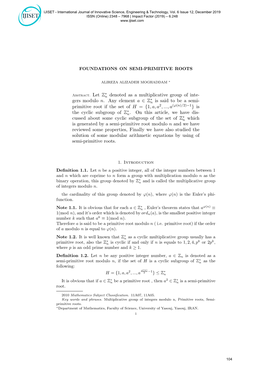 Primitive Root If the Set of H = {1, A, A2, ..., A(Φ(N)/2)−1} Is Z∗ the Cyclic Subgroup of N