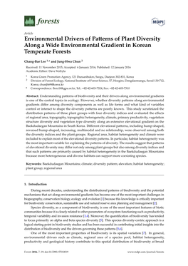 Environmental Drivers of Patterns of Plant Diversity Along a Wide Environmental Gradient in Korean Temperate Forests