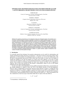 Optimization Methods for Selecting Founder Individuals for Captive Breeding Or Reintroduction of Endangered Species