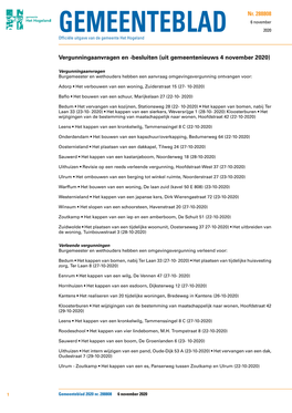 Vergunningaanvragen En -Besluiten (Uit Gemeentenieuws 4 November 2020)