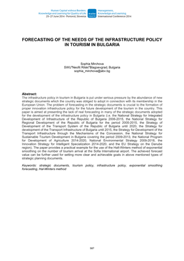 Forecasting of the Needs of the Infrastructure Policy in Tourism in Bulgaria