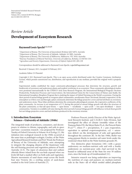 Development of Ecosystem Research