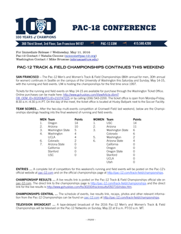 Pac-12 Track & Field Championships Continues This Weekend