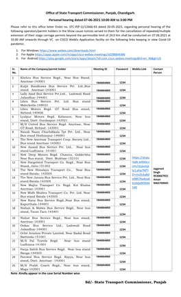 Link for Webex Meeting Personal Hearing 07-06-2021 10:00 AM