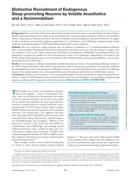 Distinctive Recruitment of Endogenous Sleep-Promoting Neurons by Volatile Anesthetics and a Nonimmobilizer