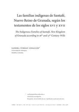 Las Familias Indígenas De Santafé, Nuevo Reino De Granada, Según Los Testamentos De Los Siglos XVI Y XVII