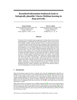Kernelized Information Bottleneck Leads to Biologically Plausible 3-Factor Hebbian Learning in Deep Networks