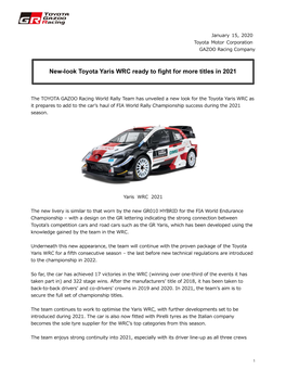 New-Look Toyota Yaris WRC Ready to Fight for More Titles in 2021