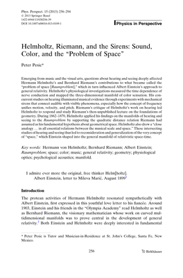 Helmholtz, Riemann, and the Sirens: Sound, Color, and the ‘‘Problem of Space’’