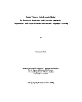 Renzo Titone's Holodynamic Mode1 for Language Behaviour and Language Learaing: Implications and Applications for the Second Language Teaching