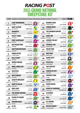 2015 GRAND NATIONAL SWEEPSTAKE KIT 4.15 Crabbie’S Grand National Chase (Handicap) (Grade 3) (Class 1) (7Yo+) 4M3½f CH 4