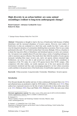 High Diversity in an Urban Habitat: Are Some Animal Assemblages Resilient to Long-Term Anthropogenic Change?