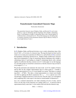 Transchromatic Generalized Character Maps 1 Introduction