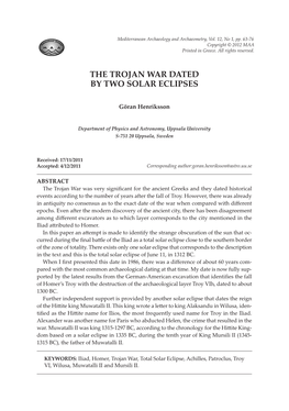 The Trojan War Dated by Two Solar Eclipses